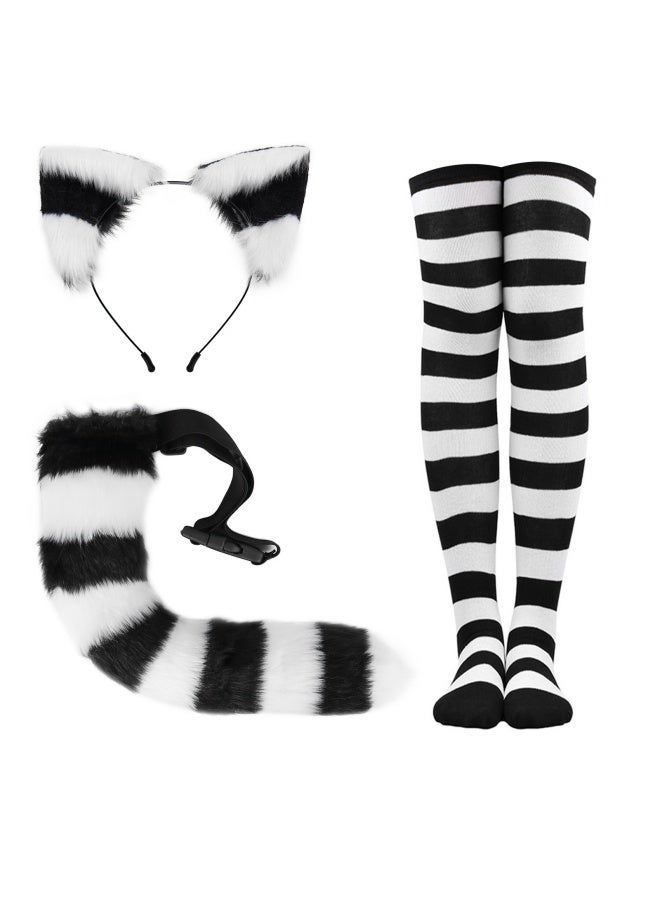 Striped cat ears cat tail stockings set cute cosplay over-the-knee socks cosplay birthday party cos props - Image 1